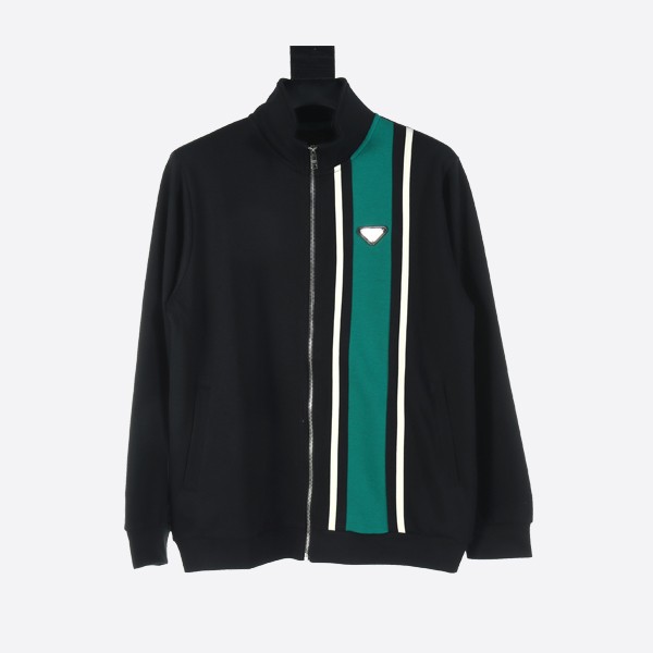 Prada Zip jacket with green webbing and triangle logo on the side