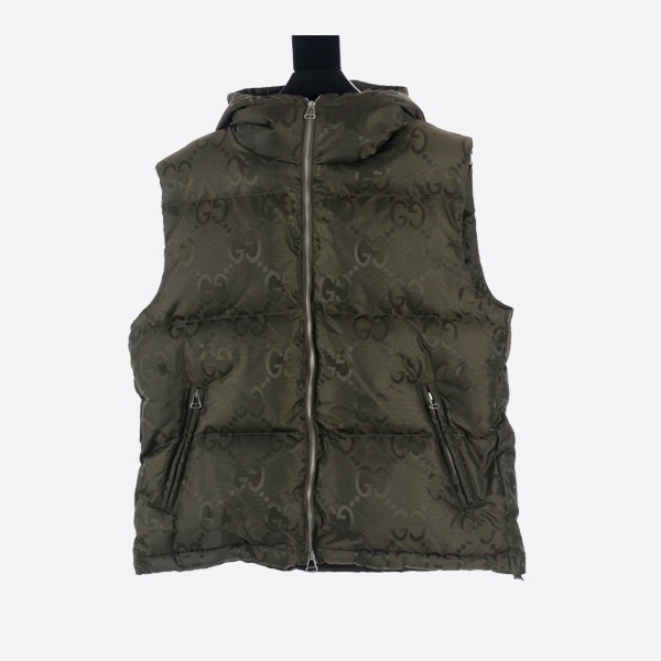 Gucci Big GG Dark Pattern Jacquard Down Vest in Dark Green