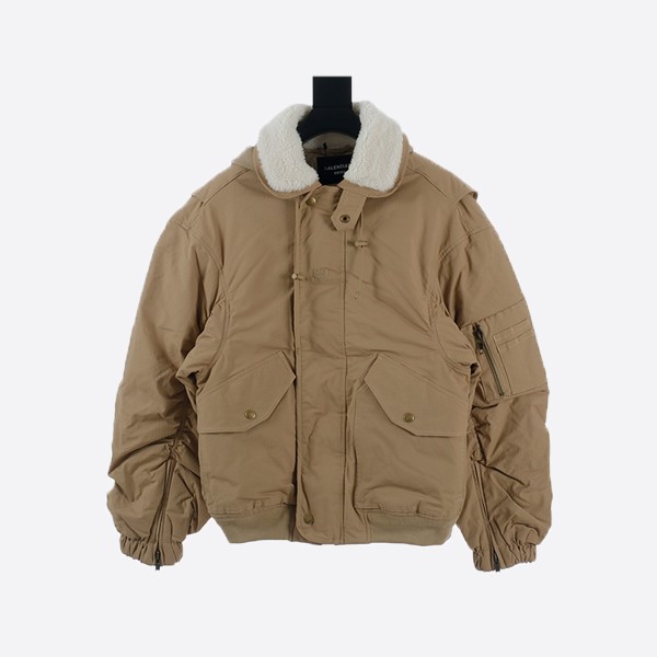 Balenciaga Fall/Winter Fur Collar Sandwich Hooded Cotton Coat