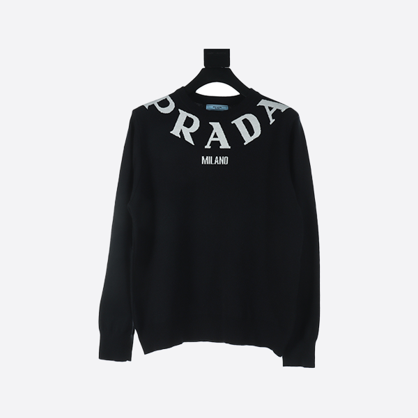 Prada Chest Necklace Letter Hem 3D Jacquard Sweater
