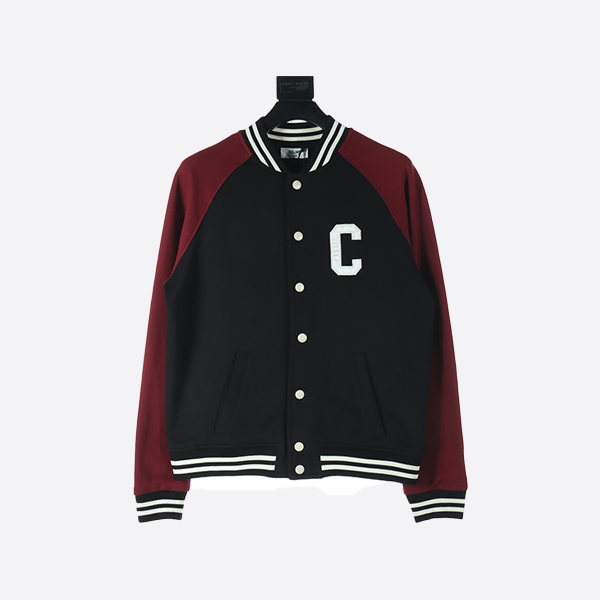 Celine Appliqué Embroidered Lettering Colorblock Baseball Jacket