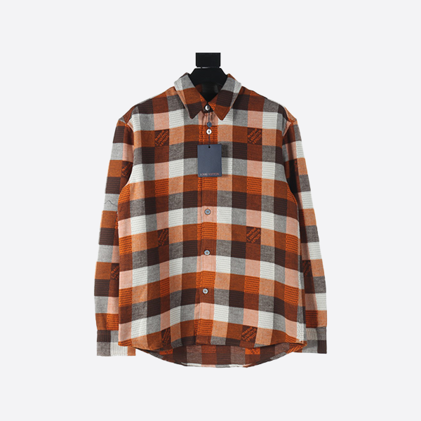 Louis Vuitton Orange Checkerboard Jacquard Flannel Long Sleeve Shirt