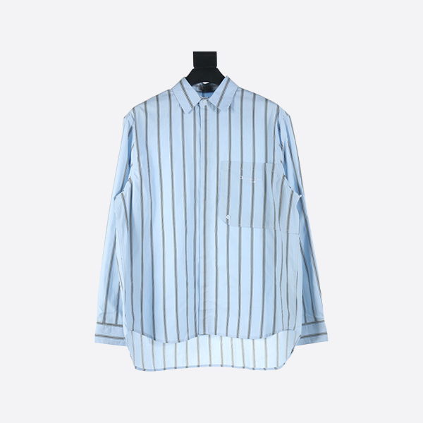 Dior Vertical Stripe Pocket Logo Long Sleeve Shirt