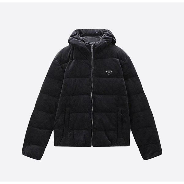 Prada Corduroy Nameplate Down Jacket Black