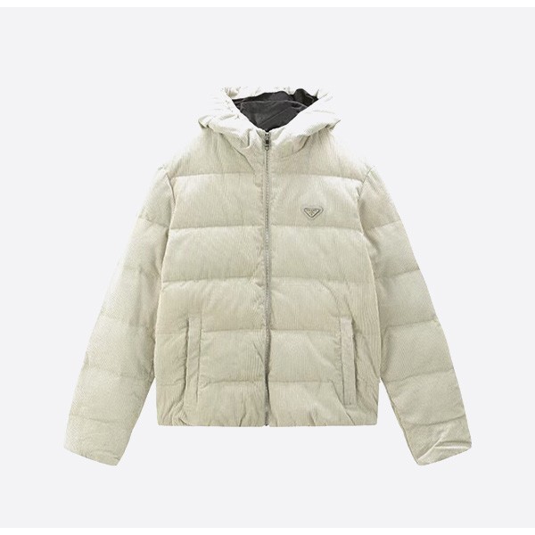 Prada Corduroy Nameplate Down Jacket White