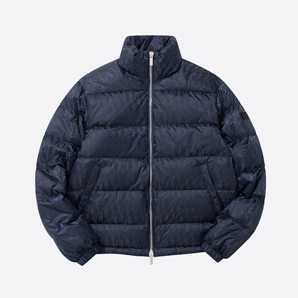 Dior Oblique Down Jacket in Navy Nylon and Jacquard