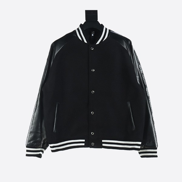 Prada Triangle Logo Embroidered Patchwork Baseball Uniform Jacket