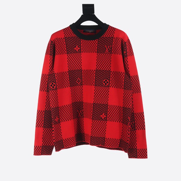 Louis Vuitton 2024 Red Checkerboard Jacquard Crew Neck Sweater