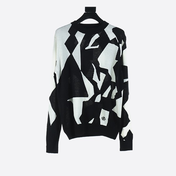 Louis Vuitton Black and White Geometric Crew Neck Sweater