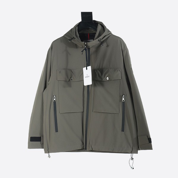 Moncler Double Chest Lightweight Cotton Hooded Jacket Khaki