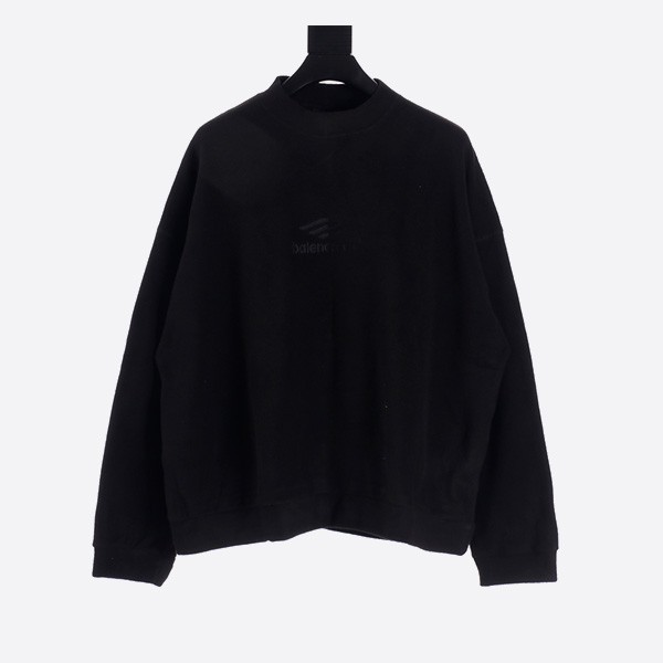 Balenciaga 2024FW Polar Fleece 3B Embroidered Round Neck Sweatshirt in Black