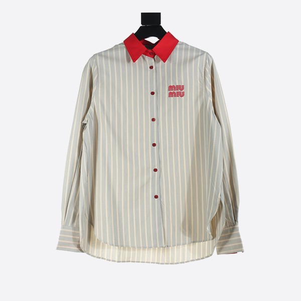 Miu Miu 24Fw Heavy Industry Contrast Color Stitch Stripe Long Sleeve Shirt in Red
