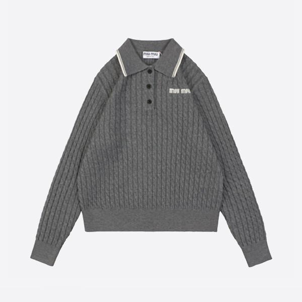 Miu Miu 24Fw Miu Small Label Cable Polo Sweater