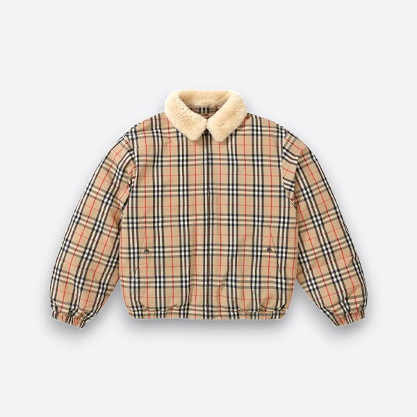 Supreme Burberry Shearling Collar Down Puffer Jacket Beige