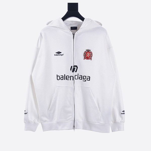 Balenciaga Manchester United Embroidered Print Zipper Hoodie Jacket in White