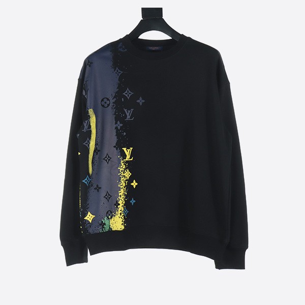 Louis Vuitton 24Fw Splash Ink Presbyopia Print Round Neck Sweatshirt in Black