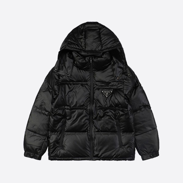 Prada 24FW Large Triangle Logo Hooded Down Jacket in Black