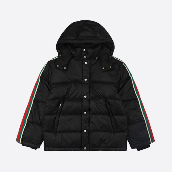 Gucci 2020 Double G Red and Green Webbing Hooded Down Jacket