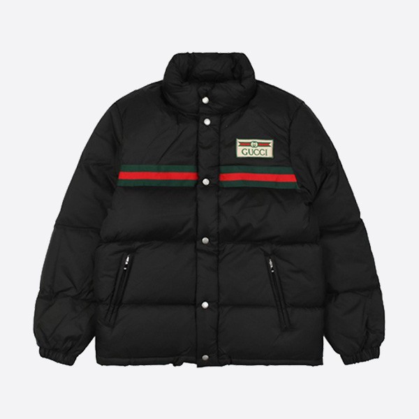 Gucci 22Fw Red & Green Webbing Down Jacket in Black