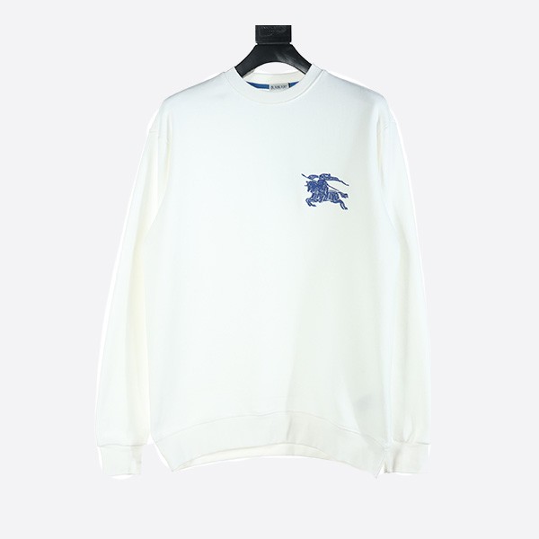 Burberry 24FW Round Neck Sweatshirt with Large War Horse Logo Embroidery on Chest, White