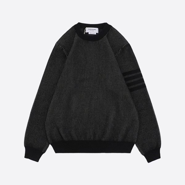 Thom Browne 24Fw 4-Bar Vertical Stripe Crew Neck Sweater in Black