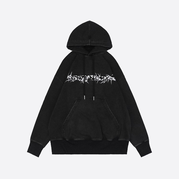 Givenchy 24FW Thorne GVC Letter Toothbrush Embroidered Hooded Sweatshirt in Black