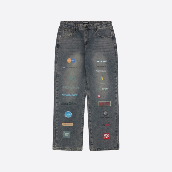 Balanciaga 24FW Vertical Paris Multi-Label Denim Pants