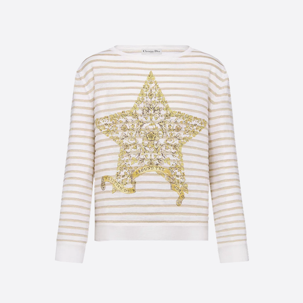 Yellow striped knit sweater with a floral five-pointed star pattern 514S51A9012_X1998