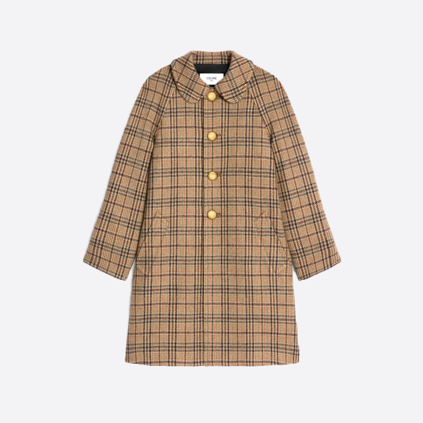 Celine Brown Check Gold Buckle Long Wool Coat 2M45D167Z.02SL