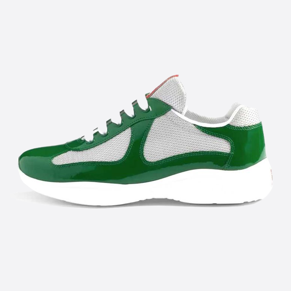 Prada America's Cup patent leather round-toe lace-up low-top sneakers, stylish, non-slip, and wear-resistant. 3E6420_ASZ_F0089_F_B025