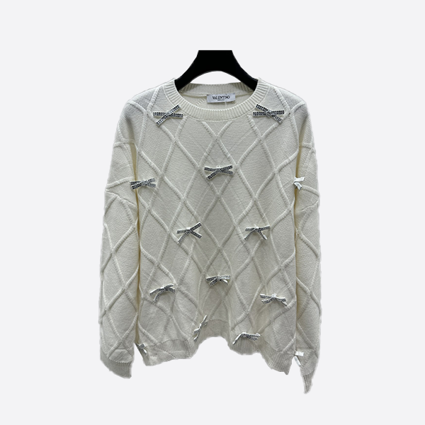 Valentino round neck diamond ribbon pullover sweater