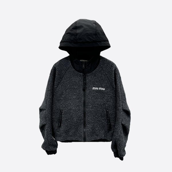 Miu Miu contrast stand-collar plush jacket