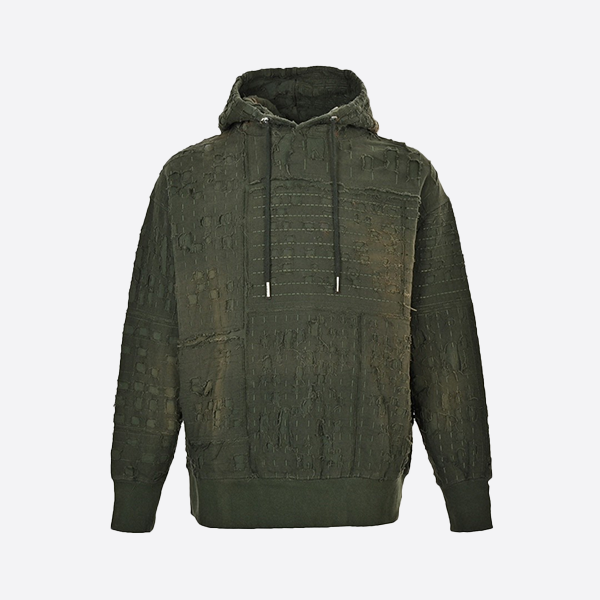 Givenchy 2022 Spring/Summer Boro-Style Ripped Flannel Knit MMW Hooded Sweatshirt