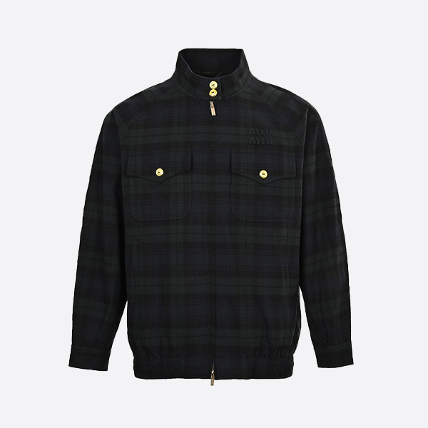 Miu Miu 24Fw Patchwork Embroidered Lettering Checkered Jacket