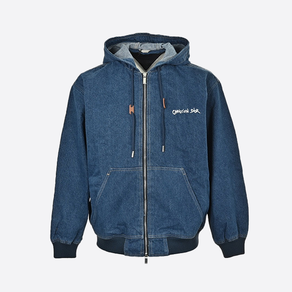 Dior signature monogram embroidered hooded denim jacket