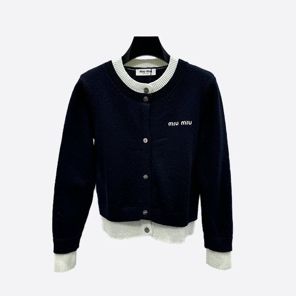 Miu Miu Faux Two-Piece Knit Crew Neck Cardigan