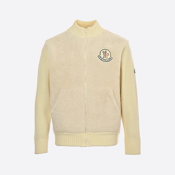 Moncler Sherpa Knit Patchwork Stand Collar Jacket