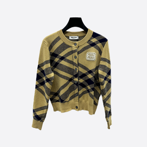 Miu Miu Check Crew Neck Knit Cardigan