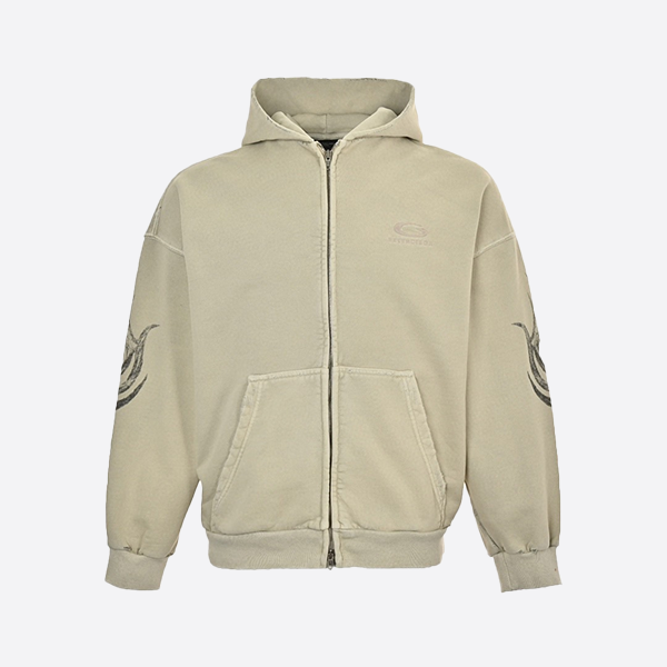 Balenciaga 24FW Hoop Embroidered Totem Distressed Zipper Hooded Jacket