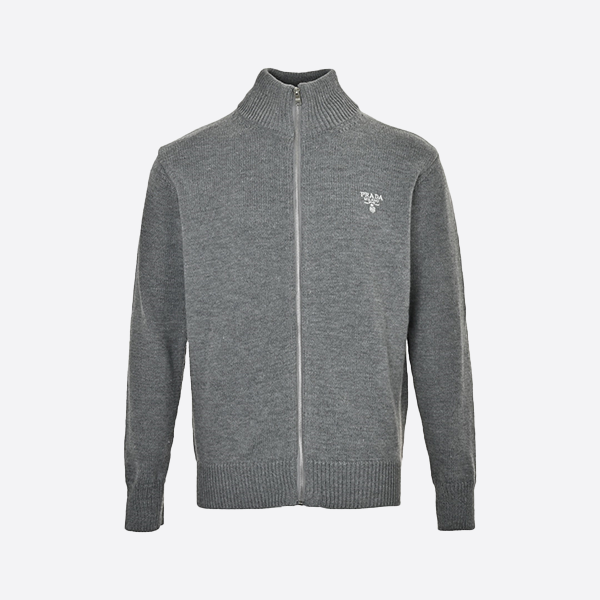Prada 24FW Embroidered Logo Zip-Up Cardigan
