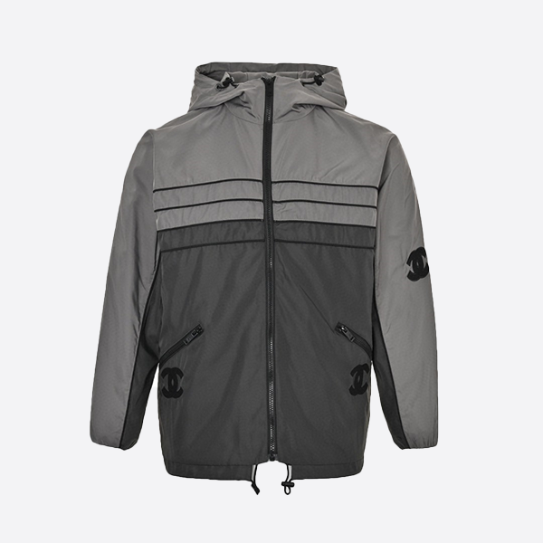 Chanel Double C Embroidered Vintage Zipper Hooded Windbreaker Jacket