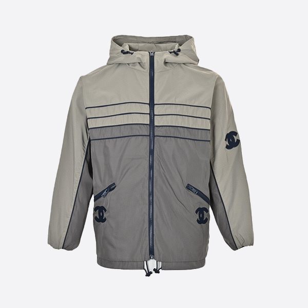 Chanel Double C Embroidered Vintage Zipper Hooded Windbreaker Jacket