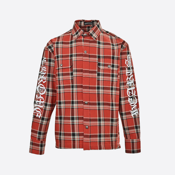 Chrome Hearts Stripe Check Pattern Stitching Silver Button Cardigan Shirt Red