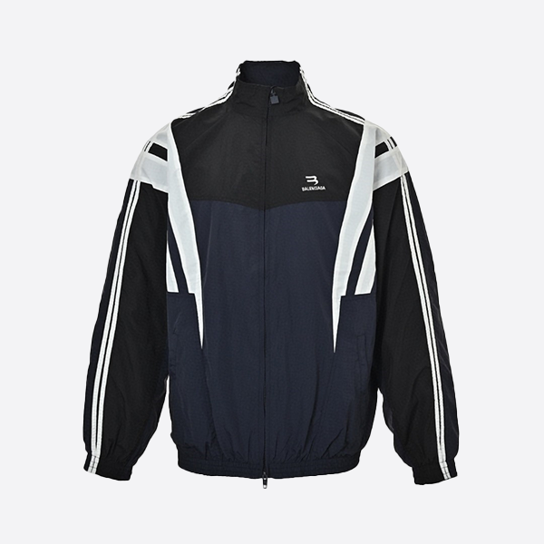 Balenciaga 24FW Double Hook Embroidery Indigo Patchwork Sports Suit Jacket