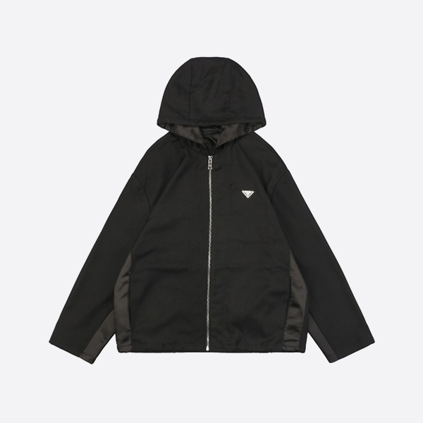 Prada Hooded Wool Blouson Jacket in Black