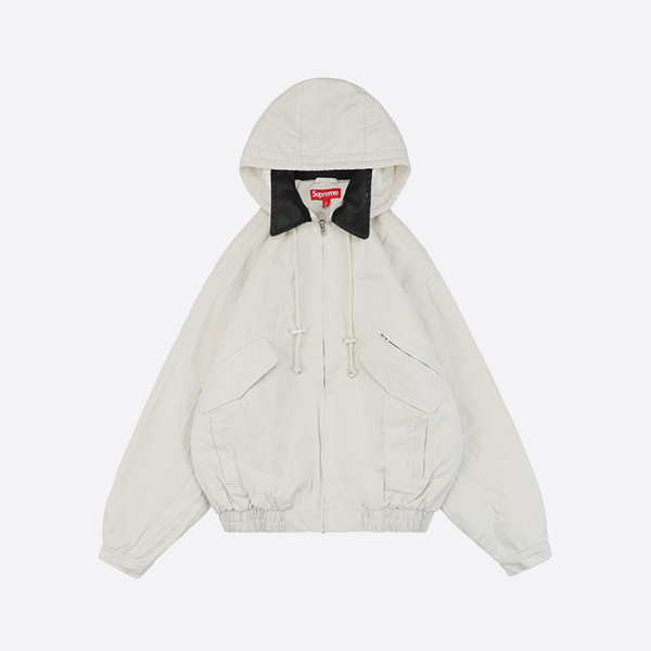 Supreme Leather Collar Utility Jacket in White