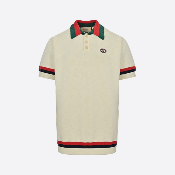Gucci Double G Embroidered Knit Polo Shirt, Short Sleeve
