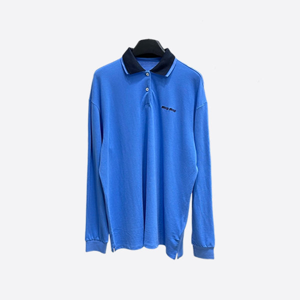 Miu Miu Royal Blue and Black Polo Long Sleeve T-Shirt