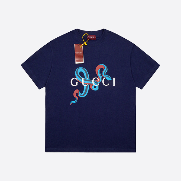 Gucci Print Medium Cotton Jersey T-Shirt in Navy
