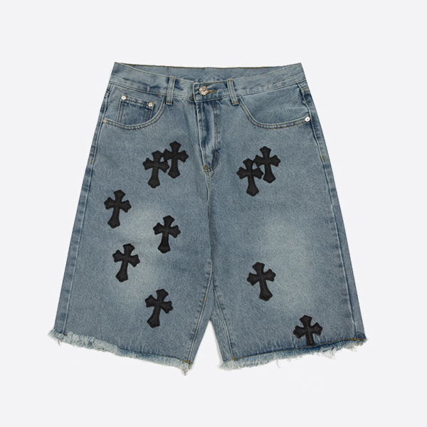 Chrome Hearts Destroyed Shorts Denim Blue Black